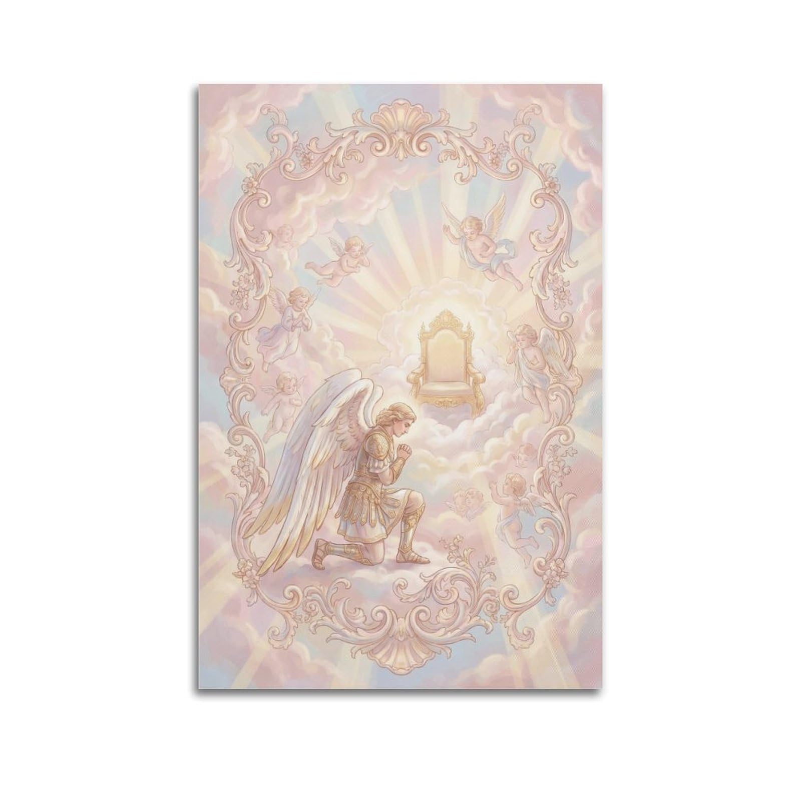 OKNGB Classical Religious Biblical Poster Praying Archangel Michael Decorative Painting Canvas Art Picture 20x30inch(50x75cm)