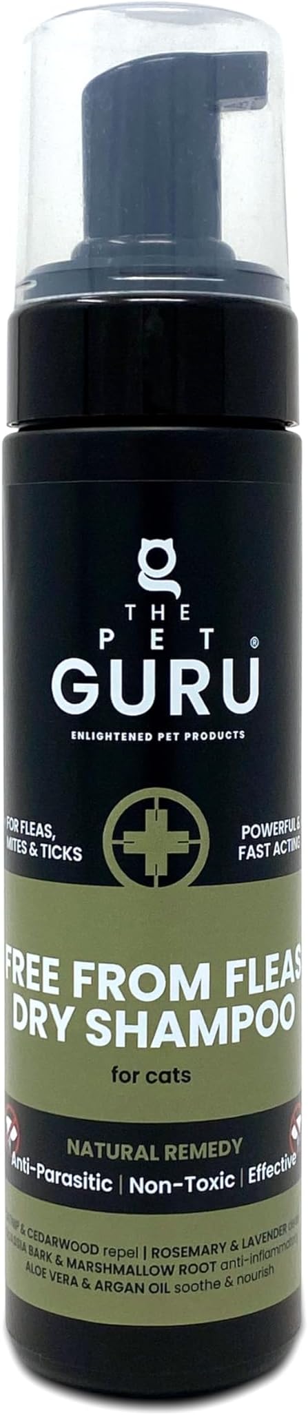 FREE FROM FLEAS Dry Shampoo for Cats - 200ml - Natural Flea Mite Tick Prevention - Cat Waterless Shampoo - Cat Healthcare