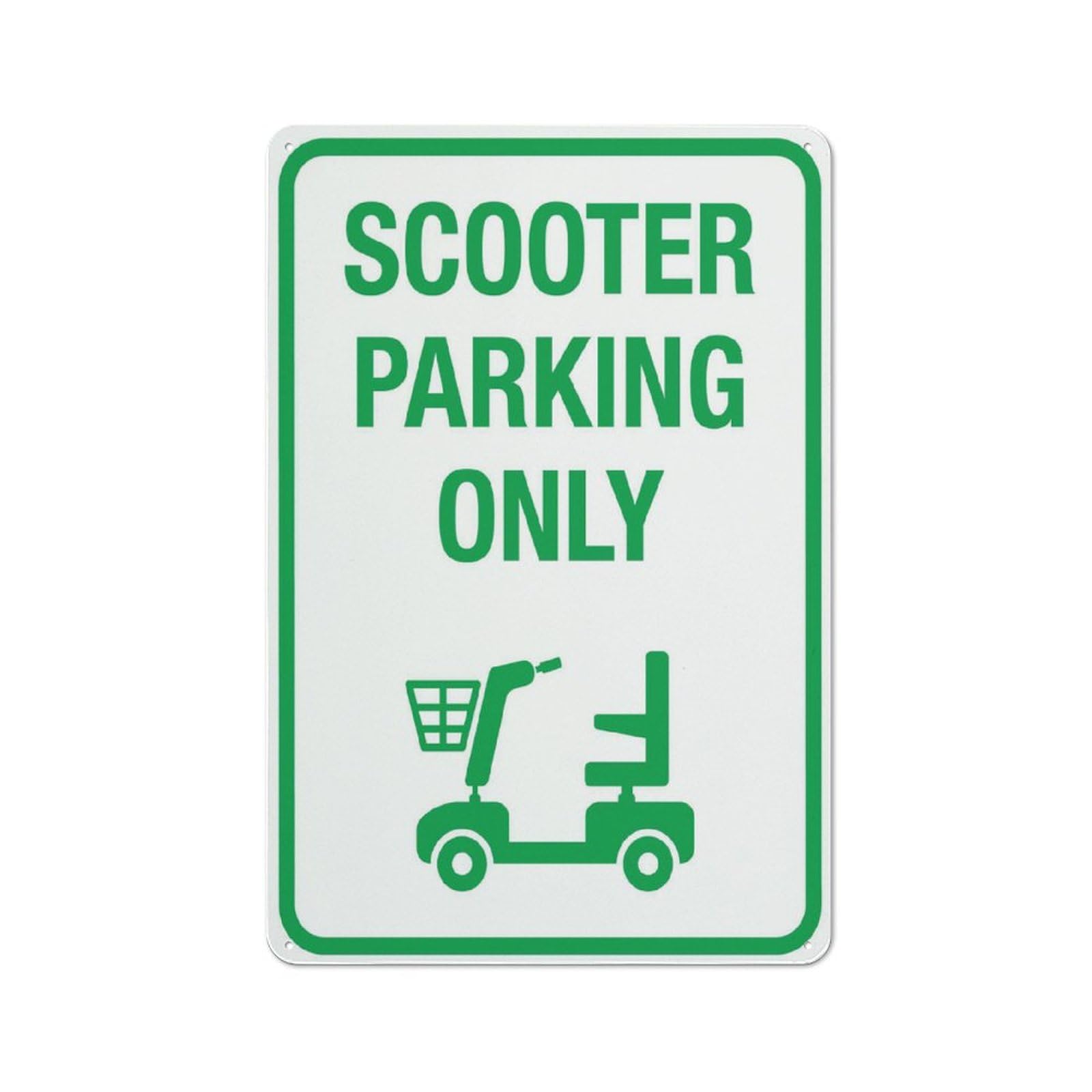 Scooter Parking Only Sign, 8x12 Inch Metal Aluminum, Pre-Drilled Holes for Easy Mounting, Indoor/Outdoor Use for Fence, Door, Gate