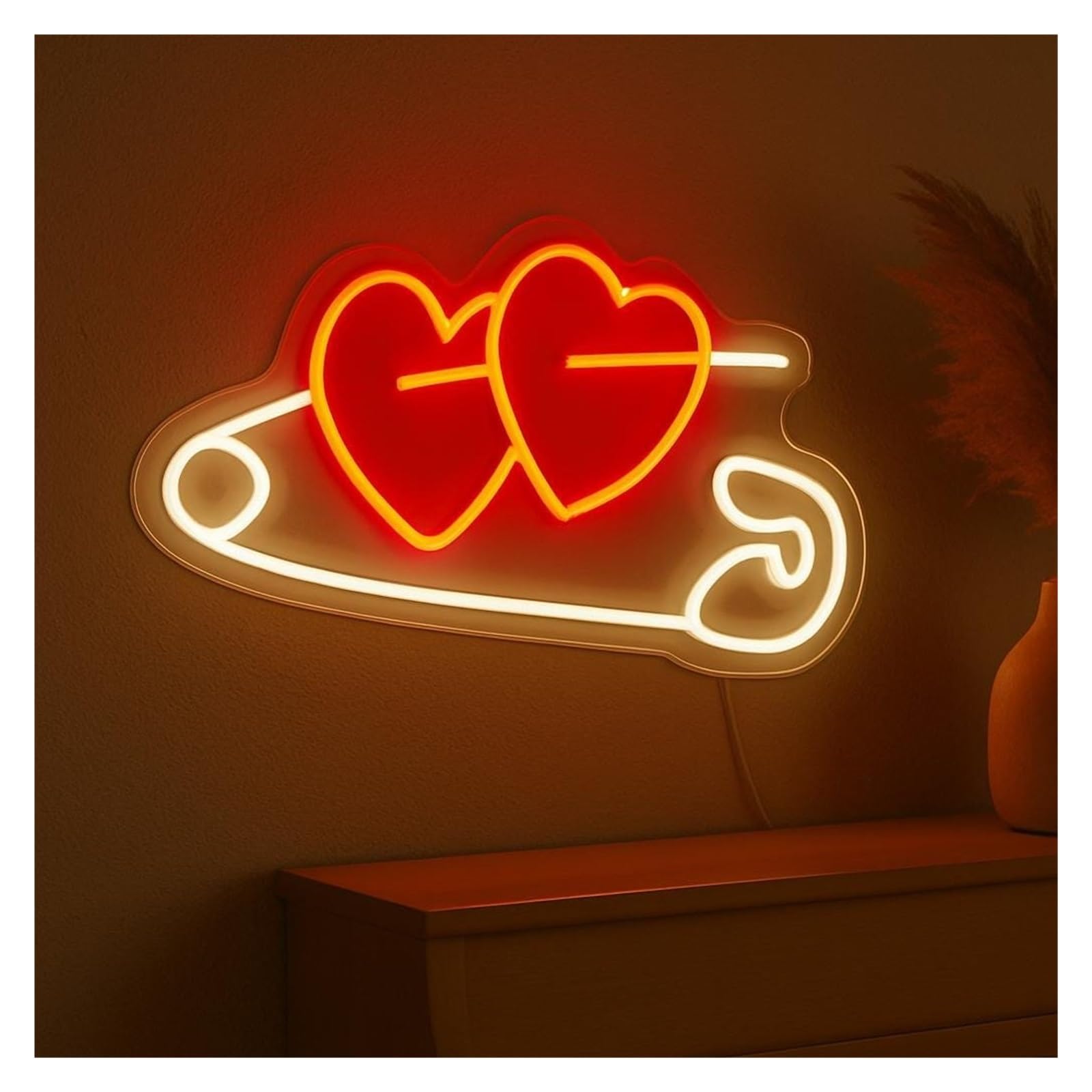 SHOUXI Sign Lamp Hearts Neon Sign, Suitable for Office Room Or Studio Wall Decor with Dimmable 38cm