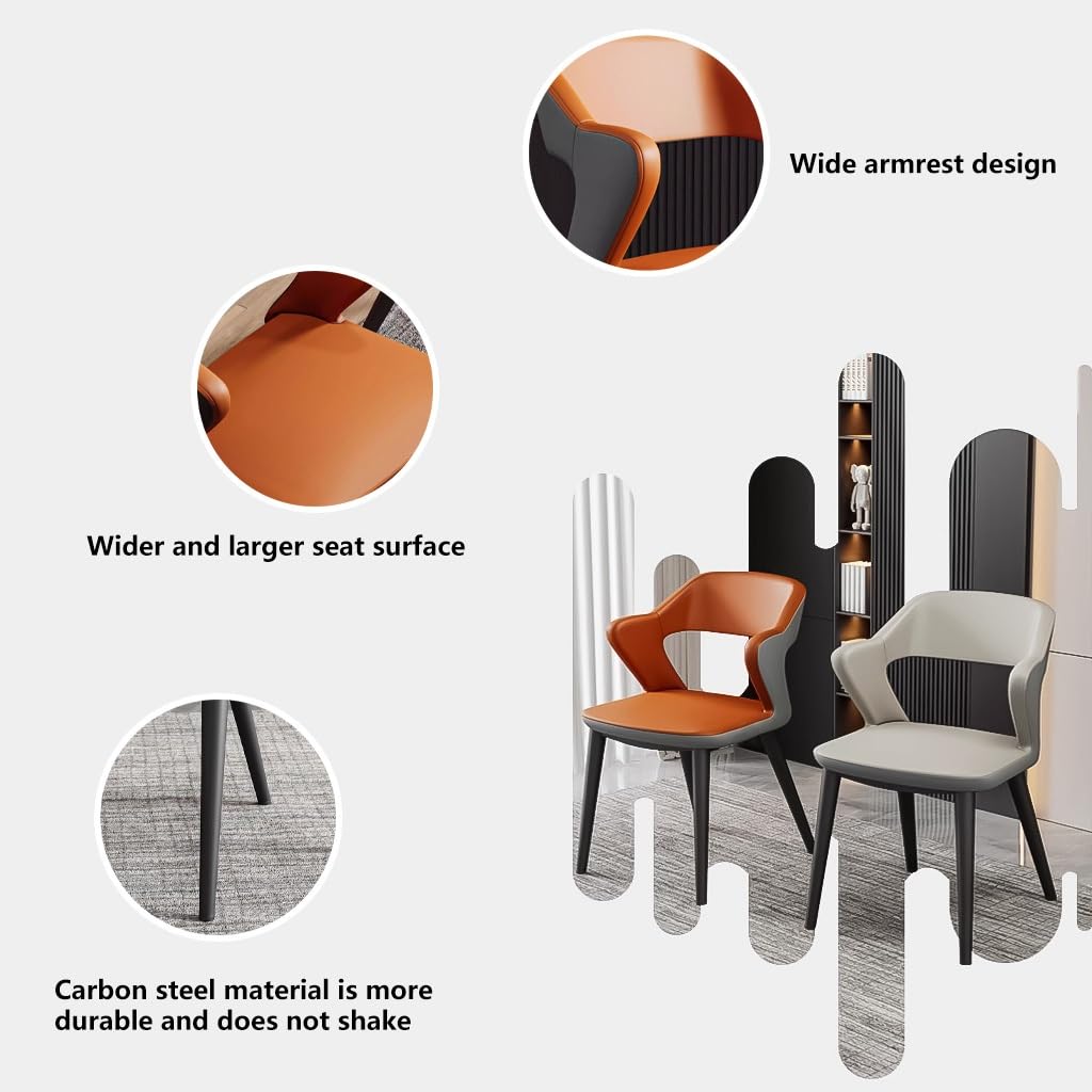 Ergonomiczne krzesła do jadalni, nowoczesne, tapicerowane, boczne krzesła z podłokietnikami, skórzane, do salonu i recepcji, zestaw 4 szt., brązowe