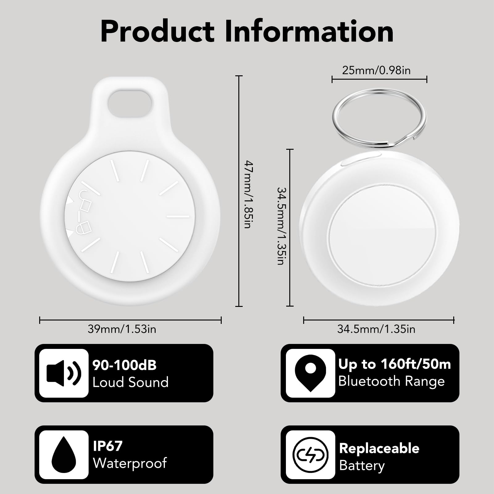 Air Tracker Tags-2 Pack, Item Locator Compatible With Apple (IOS Only) Replaceable Battery, Item Finder For Keys,Luggage,Suitcase etc, IP67 Waterproof Smart Tracker Air Trackers with Holder Keychain — view 2