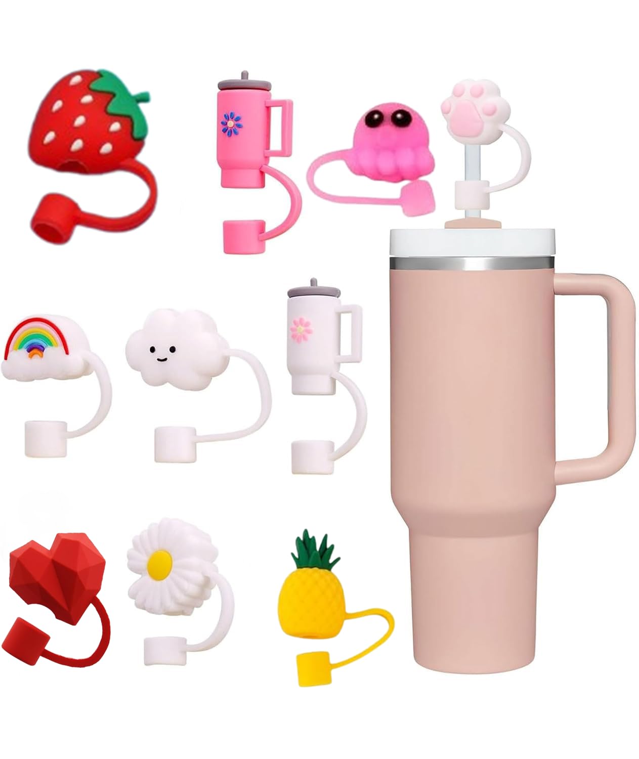 Mshine 5Pcs Cute Silicone Straw Covers for Stanley Cups & Tumblers Reusable Dust-Proof Straw Cap Kawaii Animal & Flower Designs Food-Grade Silicone, Fit for 6mm, 7mm and 8mm Straws (Multi Design) - Image 6 thumbnail