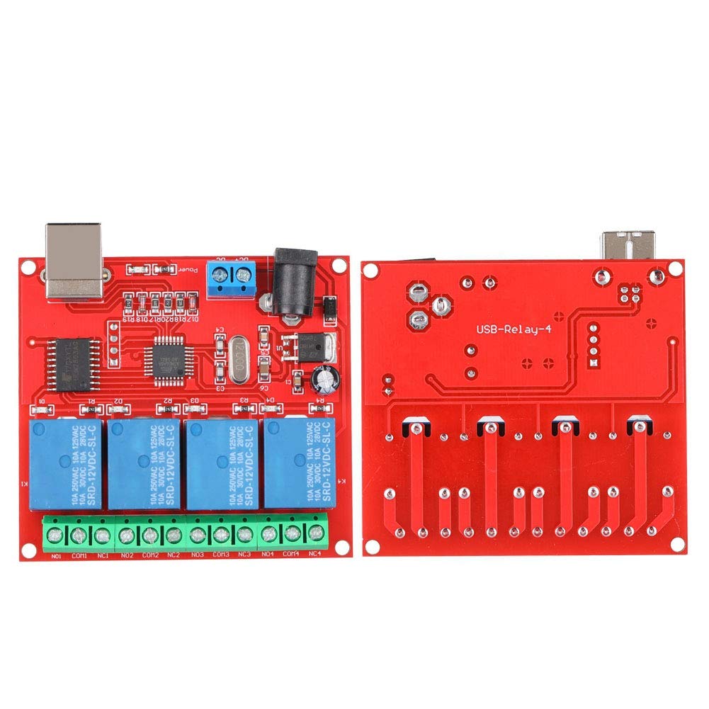 ASHATA Modulo Relè 12V DC a 4 Canali, Controller USB Smart Switch per Computer, Scheda di Espansione USB per PC
