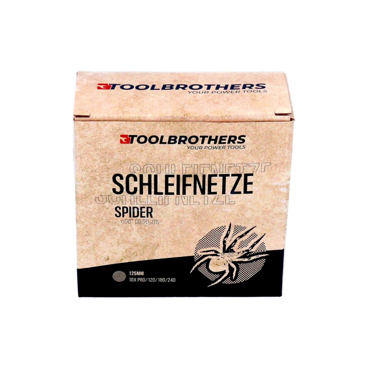 Toolbrothers SPIDER zestaw do szlifowania siatkowego środek ścierny 4 opakowania 160 x siatka szlifierska 125 mm rzep po 40 x P80 / P120 / P180 / 240 do twardego drewna, miękkiego drewna, lakieru, kamienia, stali, aluminium, forniru