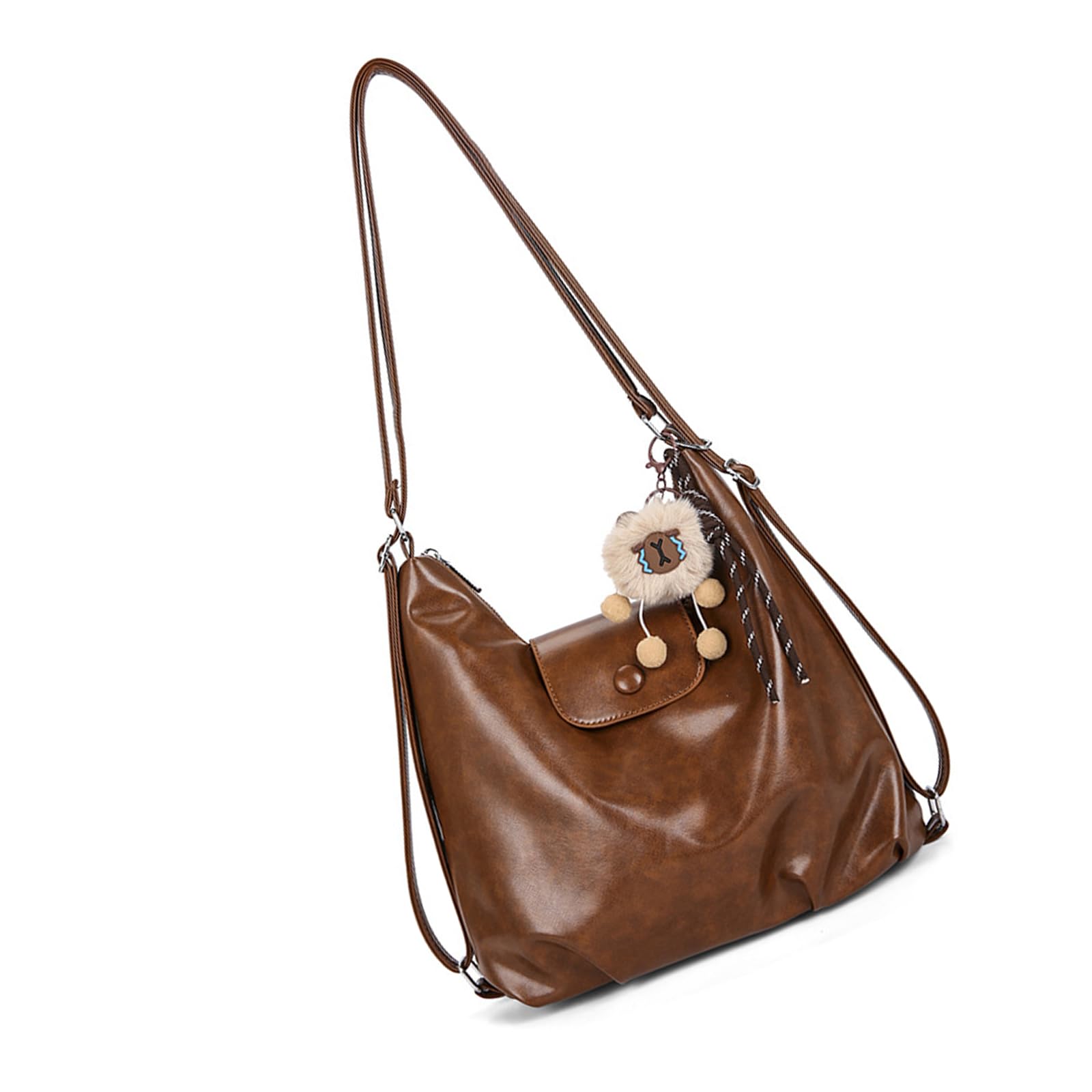 Tsophreniq Stylish Women ' s PU Leather Shoulder Bag Convertible Backpack with Detachable Charm Spacious Compartments for Commuting Travel Backpack with Detachable Pendant