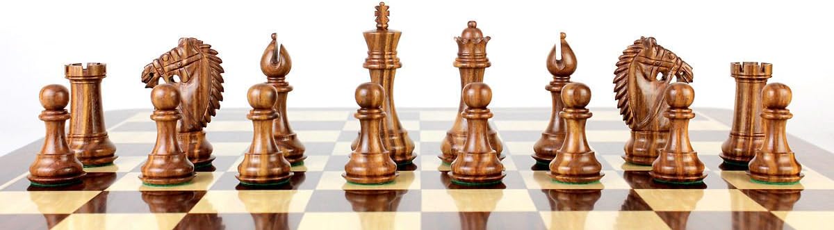 House of Chess - Golden Rosewood/Boxwood Chess Pieces Rio Staunton 4.0" (102 mm) 2 Extra Queens - Triple Weighted