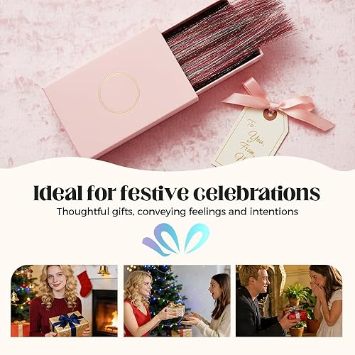 Miniatura 7 de 12 extensiones de cabello con clip, color champán, extensiones de cabello de oropel con clip, extensiones de cabello con purpurina para niñas y