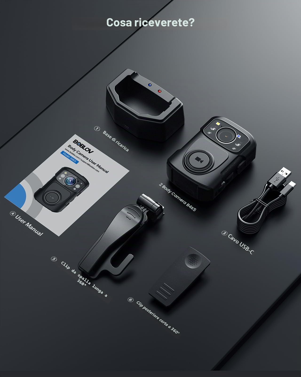 BOBLOV B4K5 128GB 4K Bodycam Polizia professionale, 3400mAh IP68 impermeabile GPS Police Body Cam per 11 ore di registrazione video, fornisce dock di ricarica, Fotocamere montate sul corpo