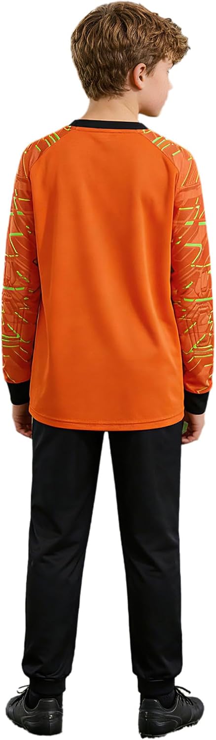 YiZYiF Football Goalkeeper Outfit for Boys Kids Padded Soccer Jersey and Pants Set Protective Pads Goalie Outfit