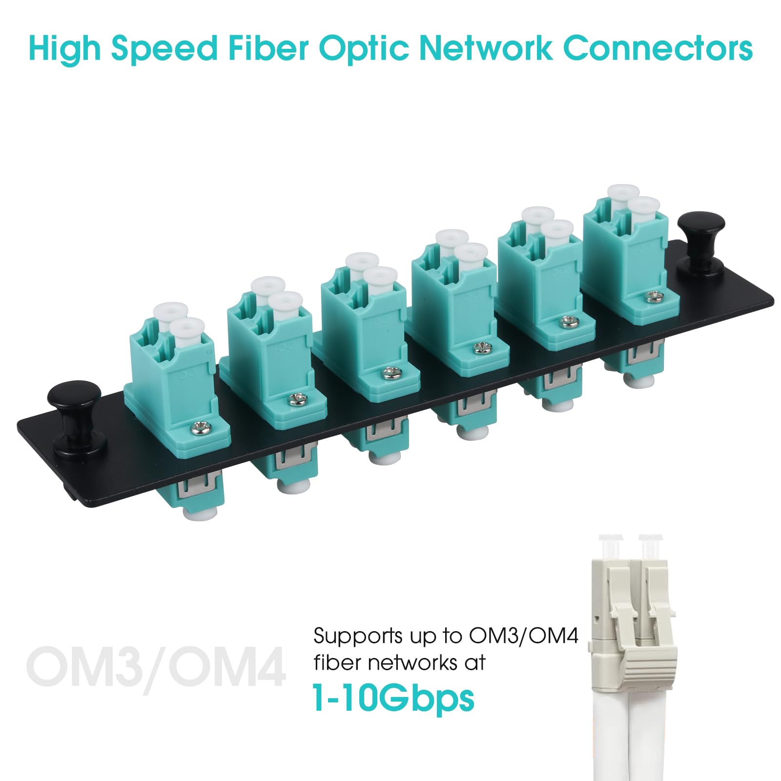 Lot de 2 panneaux de brassage en fibre duplex LC/OM3 avec adaptateurs LC duplex multimode bleu turquoise, 12 ports fibre