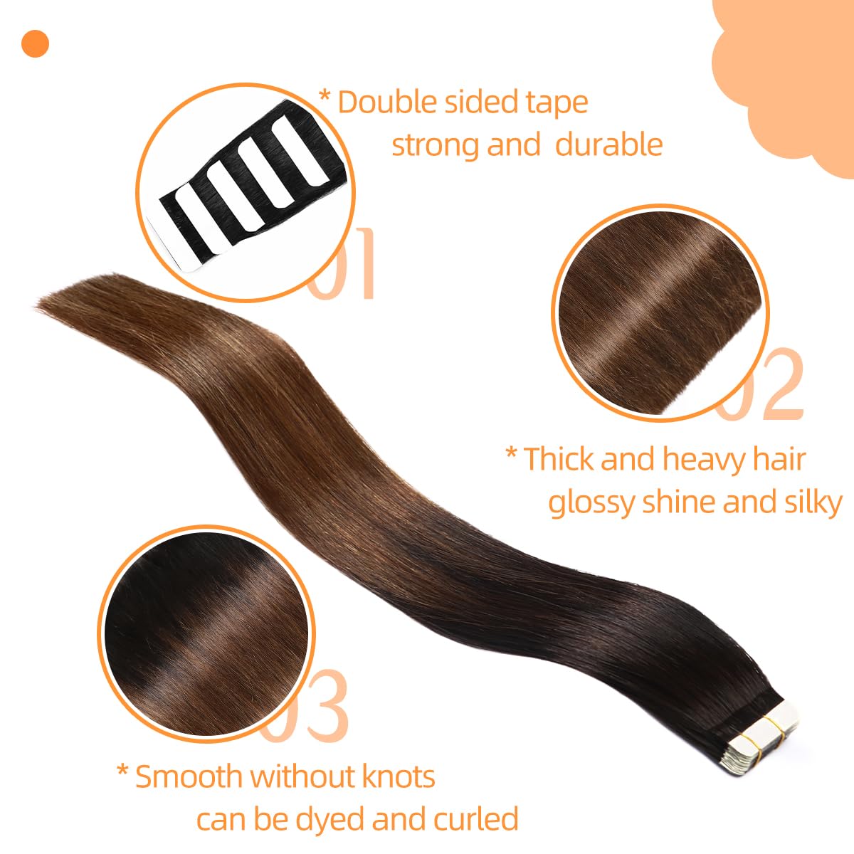VINBAO Tape In Hair Extensions Human Hair, 20Inch 50g 20pcs Tape Hair Extensions Real Human Hair Straight - Image 2