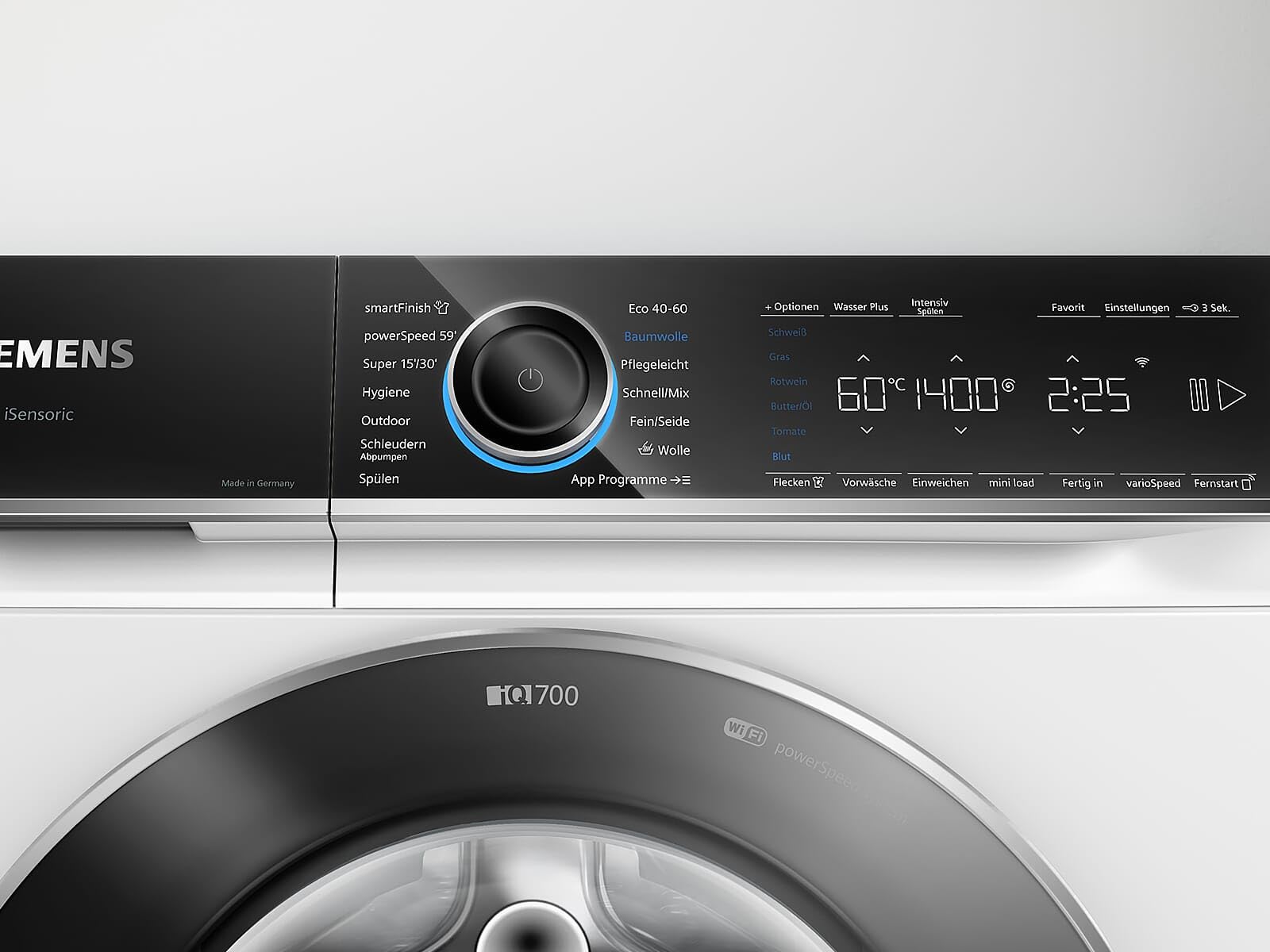 Siemens WG44B2040, iQ700, inteligentna pralka 9 kg, 1400 obr./min, wyprodukowano w Niemczech, system zapobiegający plamom, mniej prasowania dzięki funkcji smartFinish, varioSpeed zapewnia szybsze