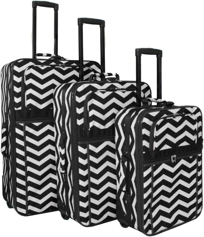 Black White Lightweight Wheeled Briefcase Chevron Pattern