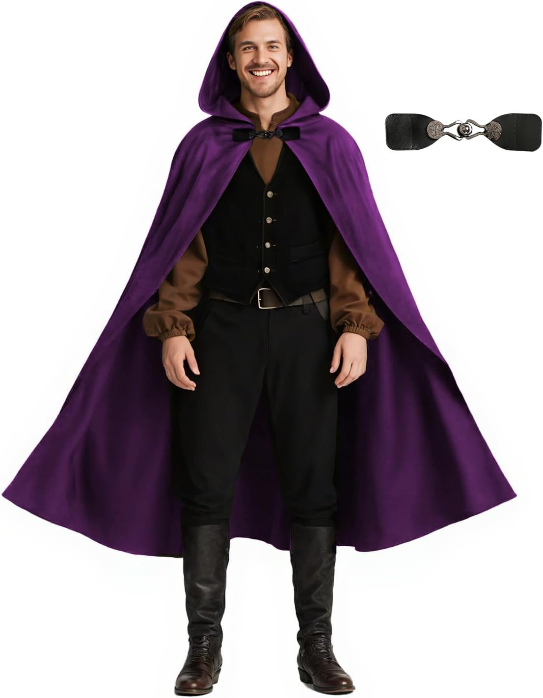 JPXH Medieval Hooded Cloak Renaissance Cape for Men and Women Halloween Costume