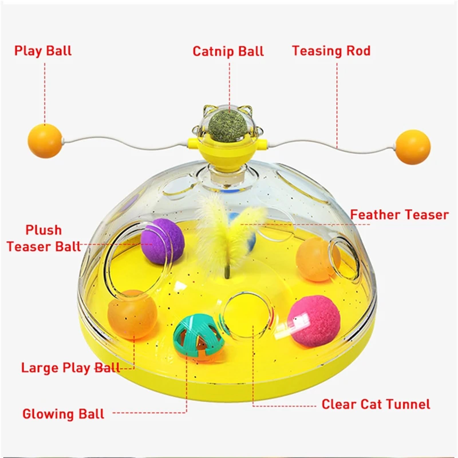 Juego de caja de juguetes para gatos, bola de hierba gatera, varita giratoria para interiores, juguetes interactivos para aliviar el aburrimiento (amarillo)