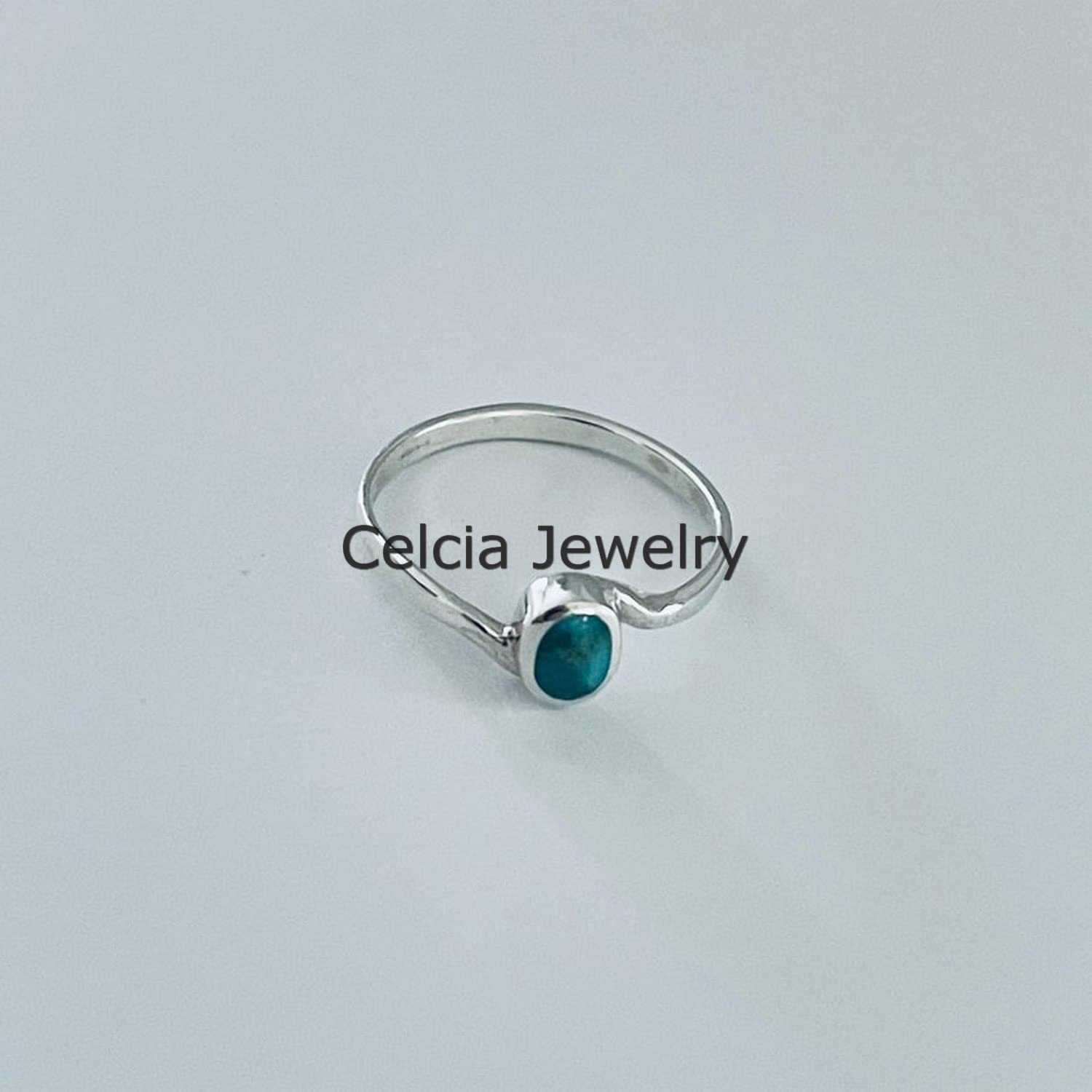 Vero argento sterling 925 piccolo anello turchese genuino moderno ovale, anello solitario, anello Boho, anello minimalista, anello di pietra natale di dicembre, regali per la festa della mamma