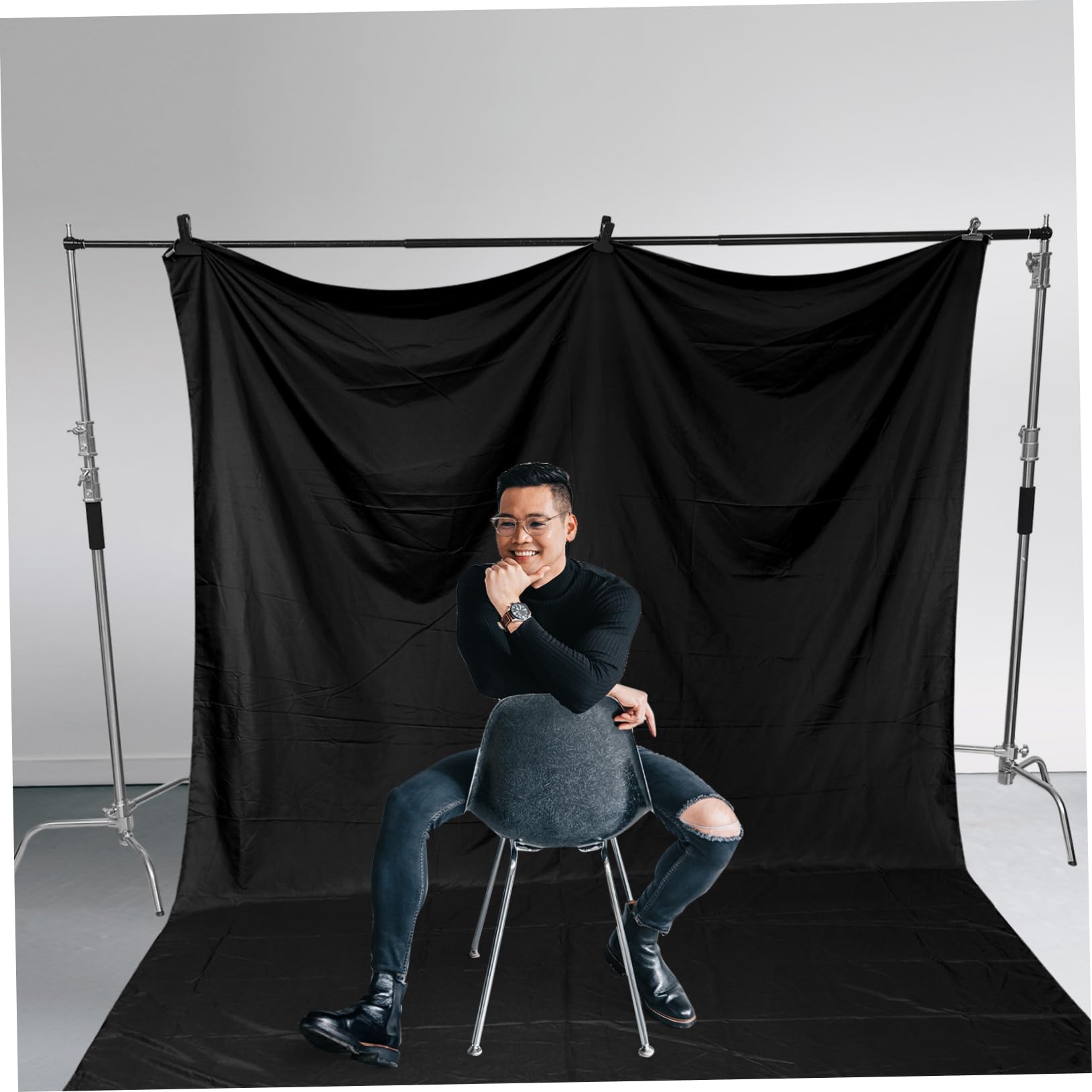 Housoutil Sfondo Fotografico Nero in Cotone Poliestere, 2,5x3m, Riutilizzabile e Facile da Lavare, per Video e Interviste in Diretta
