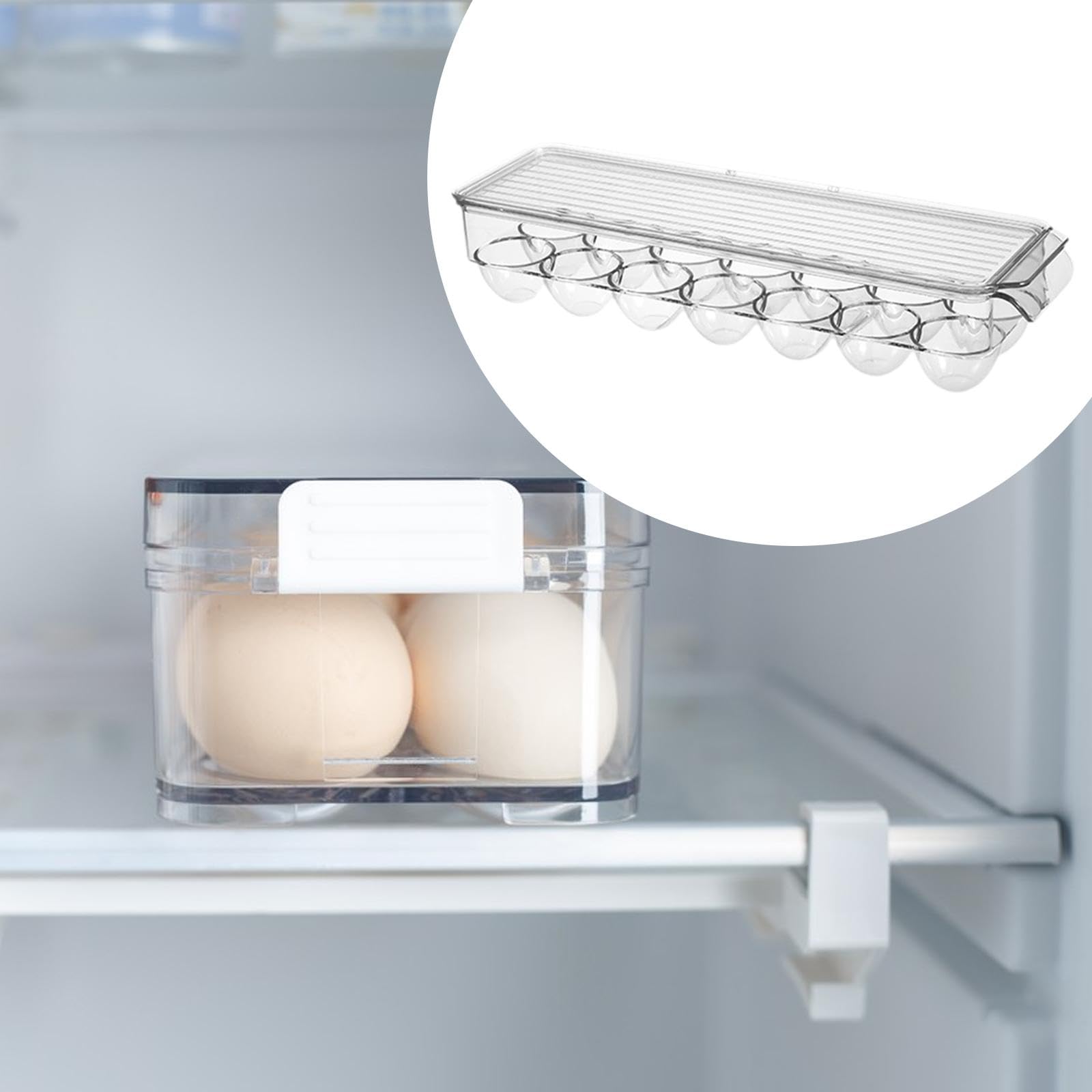 Contenedor de Huevos Transparente Apilable Caja de Refrigerador con Tapa Bandeja Organizadora con Asa para Almacenar Huevos y Otros Alimentos, 14 Compartimentos