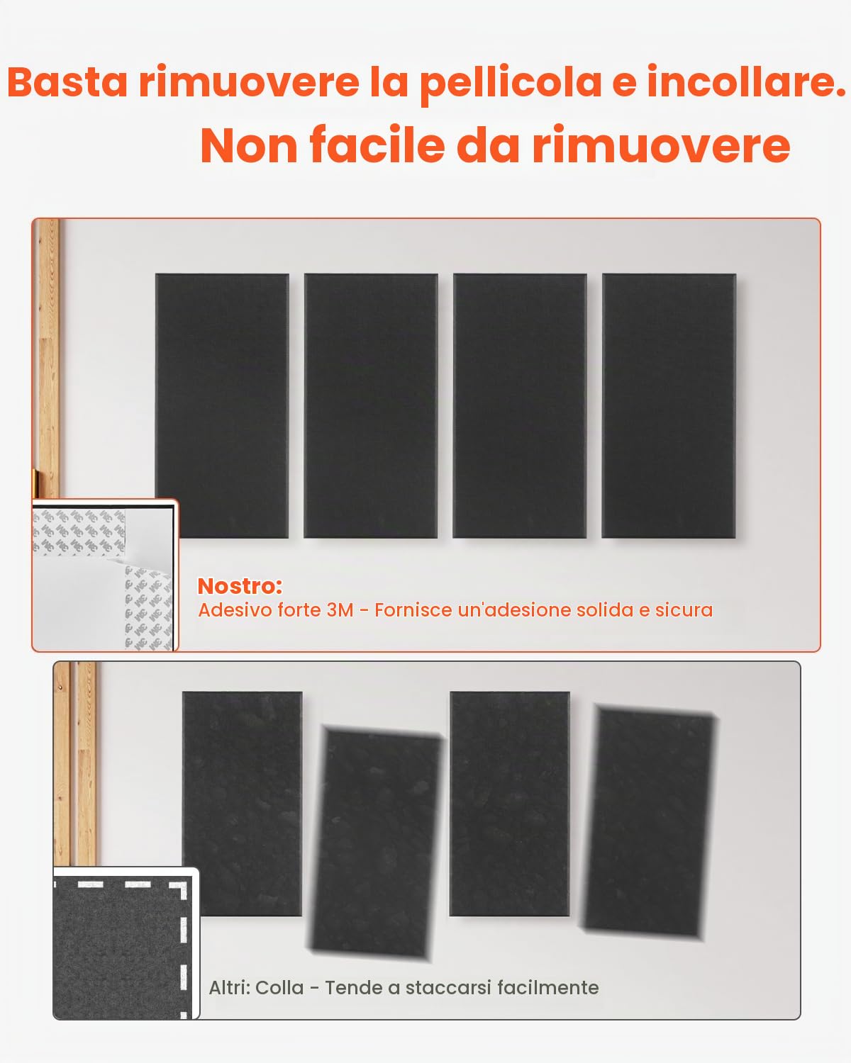 VEVOR Pannelli Acustici Murali Fonoassorbenti Autoadesivi, Pannelli Fonoassorbenti in Fibra di Vetro Bianca 4,36 kg, per Studi, Uffici, Sale Riunioni, 4 Pezzi 600 x 300 x 50 mm, Nero