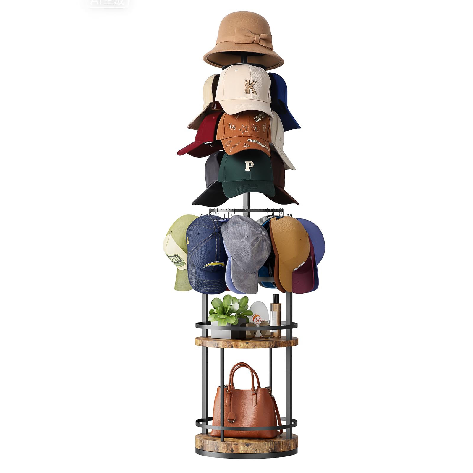 Range casquette rotatif 360 et porte chapeau grande capacité