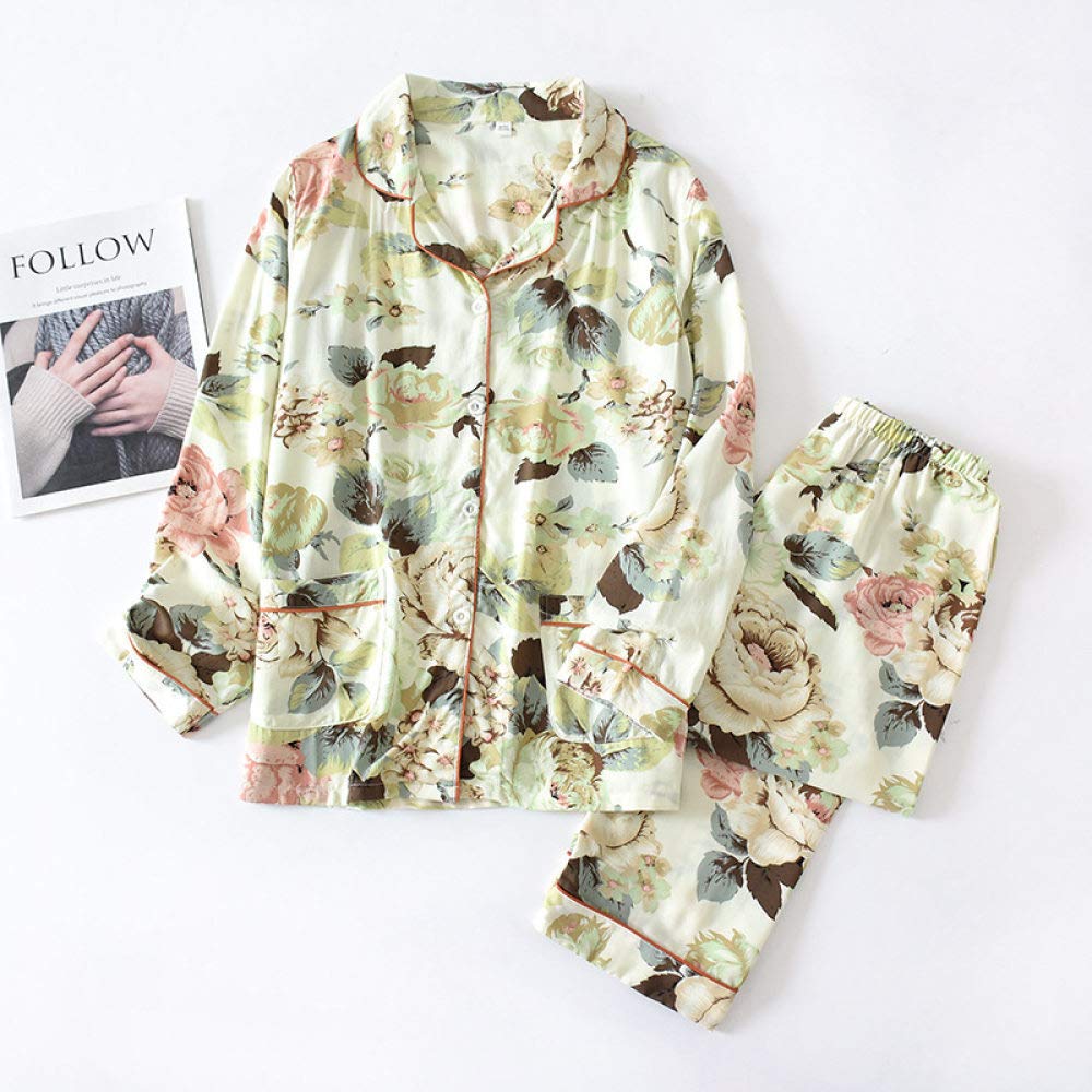 Conjunto De Pijamas De Mujer,100% Viscosa Algodón Pijama Suave Con Bolsillos Estampado De Peonías Finas Manga Larga Con Botones Conjuntos De Pijamas Ropa De Dormir De Verano Ropa De Dormir Ropa De