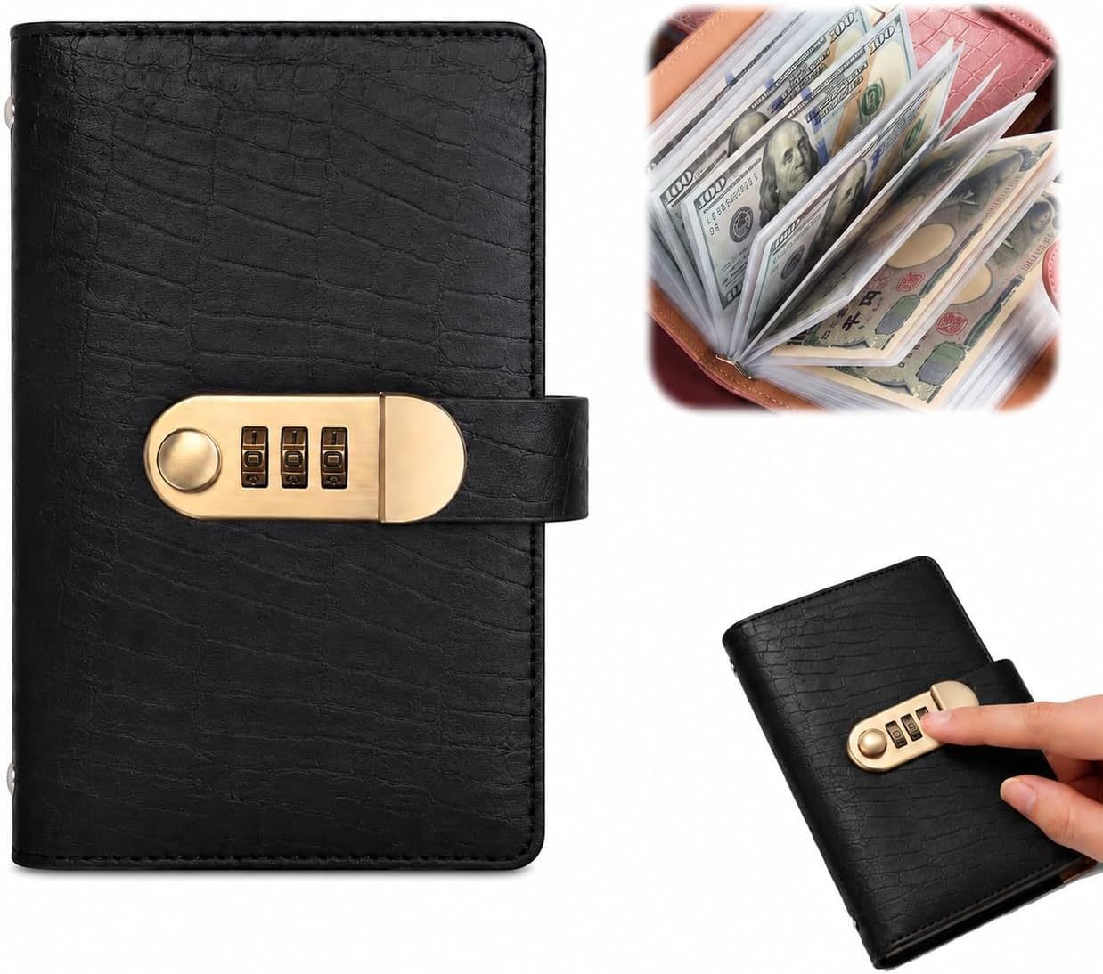 100 Envelope Savings Challenge Book, Savings Challenge Book with Lock，Black