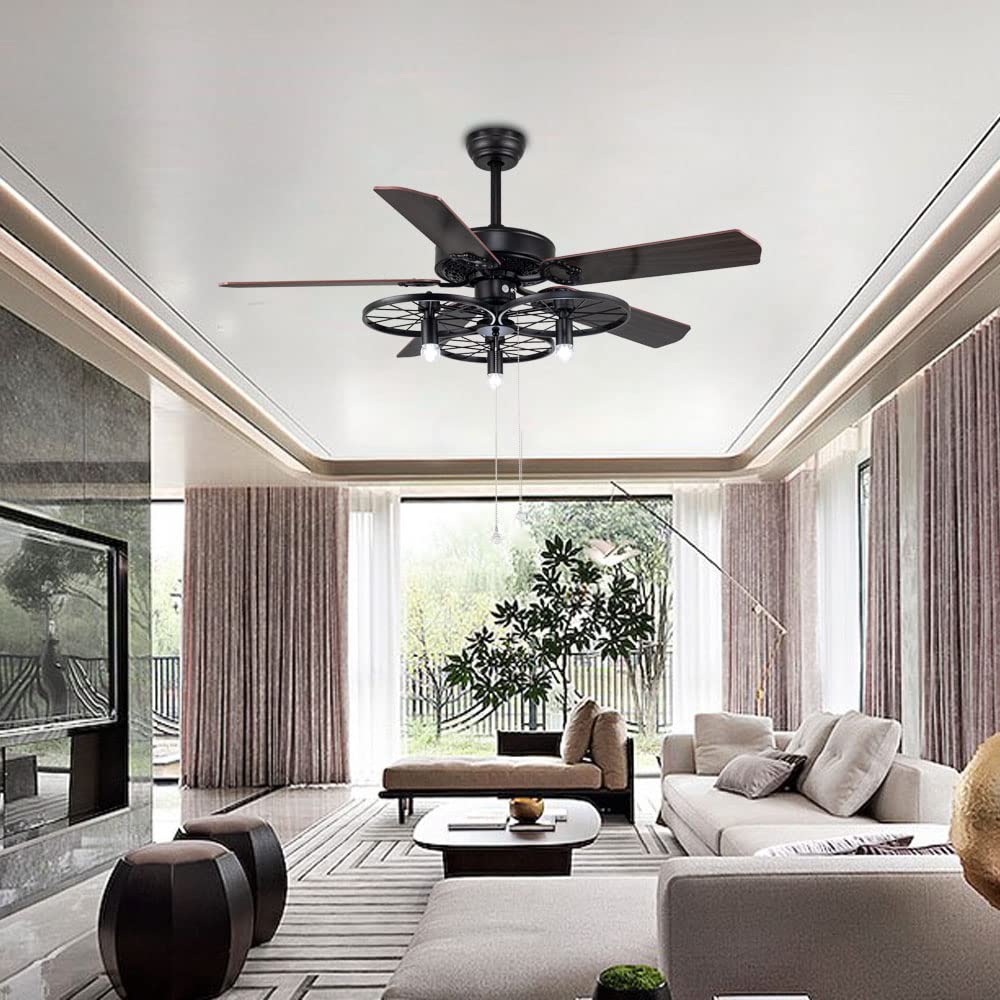 Buy Rustic Ceiling Fan Indoor with Light and Remote Control, Retro Ceiling Fan with 5 Brown