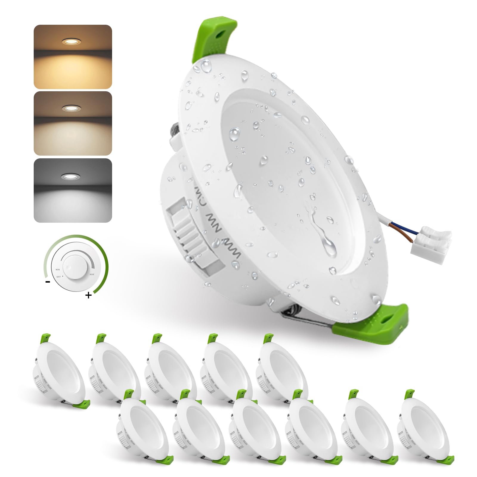 GY LED Downlights Ultra Slim 4.5W 708LM 230V 3CCT Recessed Ceiling Lights Dimmable, Warm White 3000K Neutral White 4000K Cool White 6500K Adjustable, IP44 Fixtures for Bathrooms and Kitchens, 12 PCS