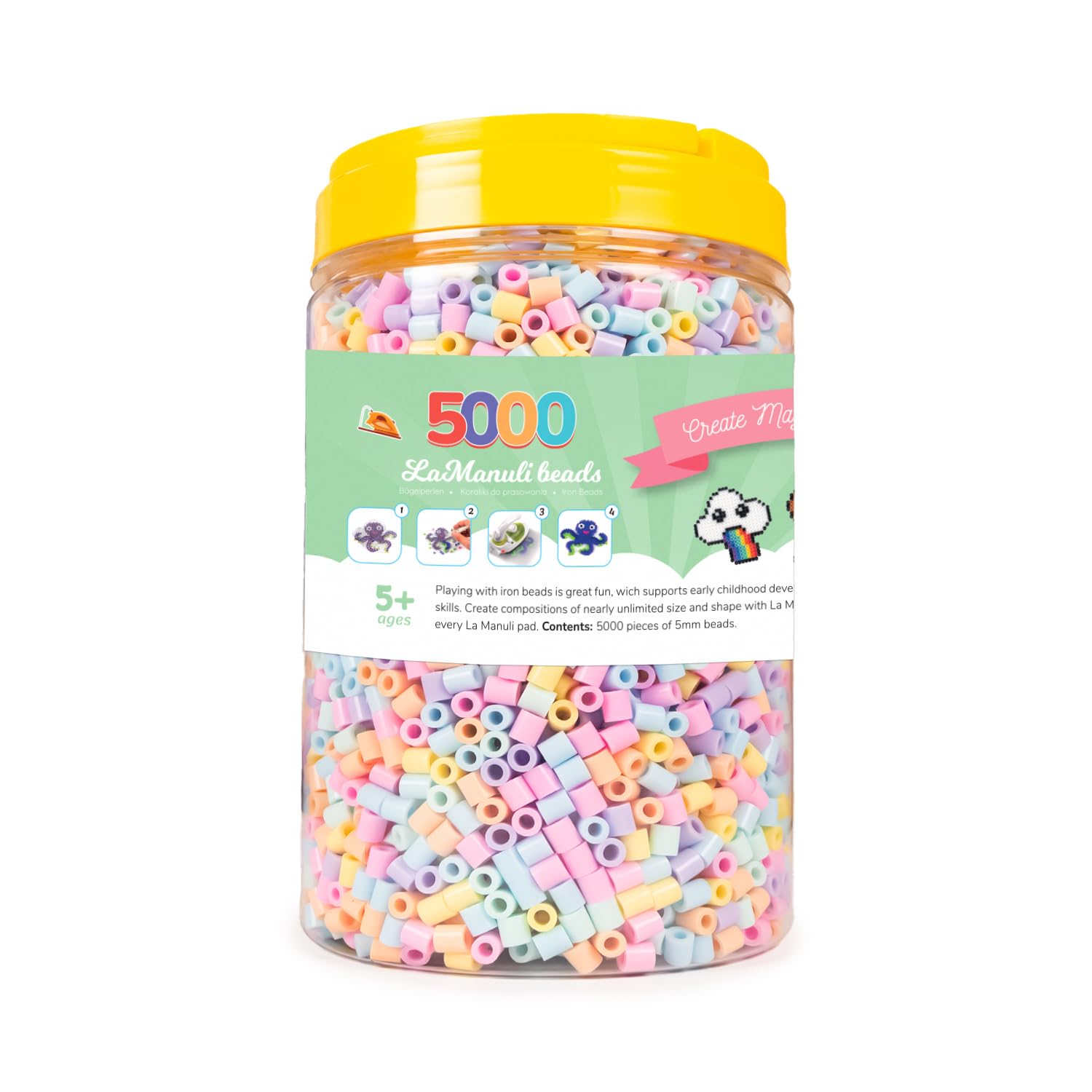 La Manuli 5000 Cuentas Para Planchar Que Brillan En La Oscuridad – Tamaño Midi 5mm Con 2 Pinzas De Punta Redonda – Compatibles Con Pyssla Y Hama – Ideal Para Niños Desde 6 Años Y Amantes Del Pixel Art