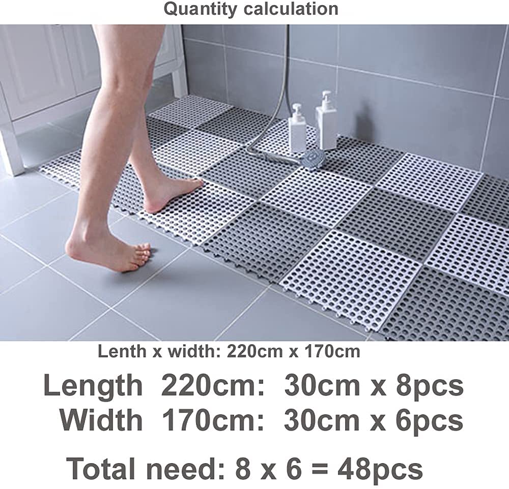 G-LIKE 10 baldosas de PVC para suelo – azulejos conectables baño, ducha, cocina, piscina, zona mascotas suelo, DIY, dentado, antideslizante, con ventosas masaje, drenaje, 30 x cm (gris)