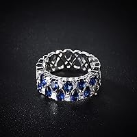 Vista 2 de HaoMo - Anillo de boda de plata de ley 925 con topacio y zafiro, anillo de boda brillante en forma de lágrima de pera azul y diamantes de imitación