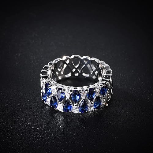 Miniatura 2 de HaoMo - Anillo de boda de plata de ley 925 con topacio y zafiro, anillo de boda brillante en forma de lágrima de pera azul y diamantes de imitación