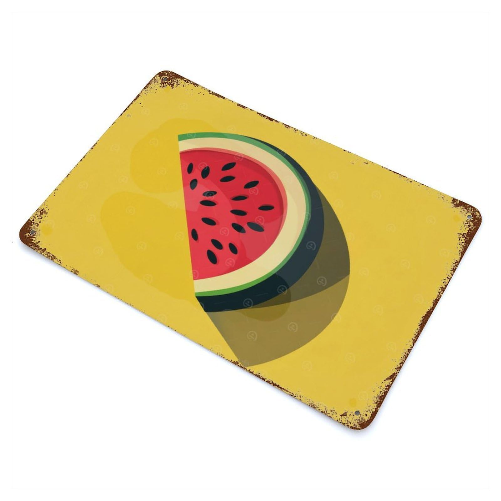Watermelon Slice Illustration Rust Effect Tin Sign 11.8"x7.9", Ideal for Shed, Workshop And Garage Wall Decor