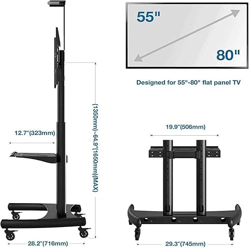 Miniatura 4 de Soporte de TV rodante, soporte de TV móvil para pantallas de 55 a 85 pulgadas de hasta 200 libras, paneles planoscurvos de plasma LCD LED OLED,