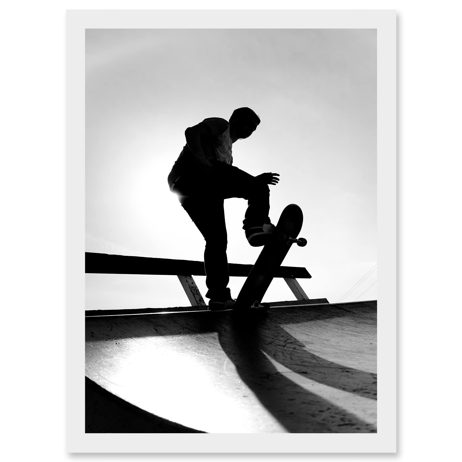 Artery8 Photography Sport Skateboarding Skater Silhouette A4 Artwork Framed Wall Art Print