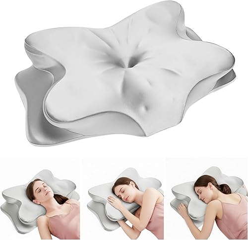 Miniatura 1 de Almohada cervical para el cuello para aliviar el dolor de cuello, almohada ergonómica de contorno de espuma viscoelástica con funda de tela de satén