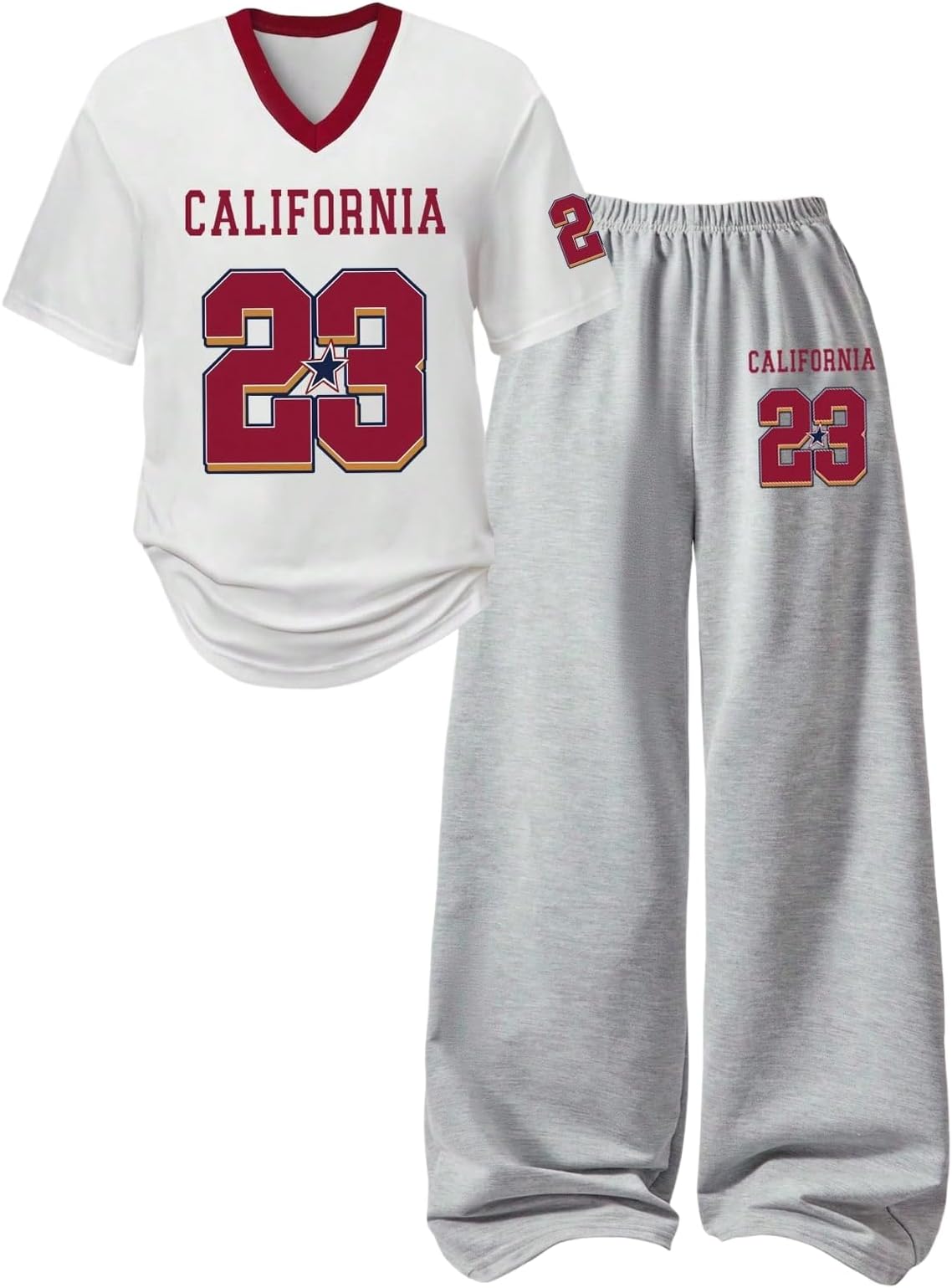 SOLY HUX Girl's Sporty Outfits Number Graphic Jersey Shirt and Baggy Sweatpants Suit 2 Piece Set