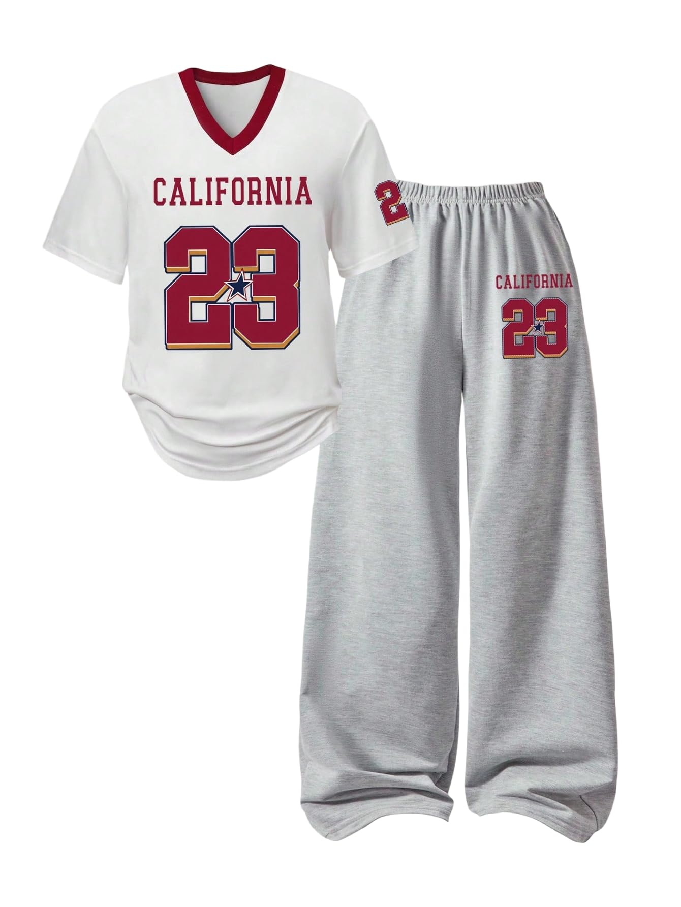 SOLY HUX Girl's Sporty Outfits Number Graphic Jersey Shirt and Baggy Sweatpants Suit 2 Piece Set