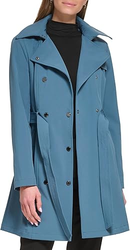 Calvin Klein - Chaqueta de lluvia con doble pecho y cinturón para mujer con capucha desmontable