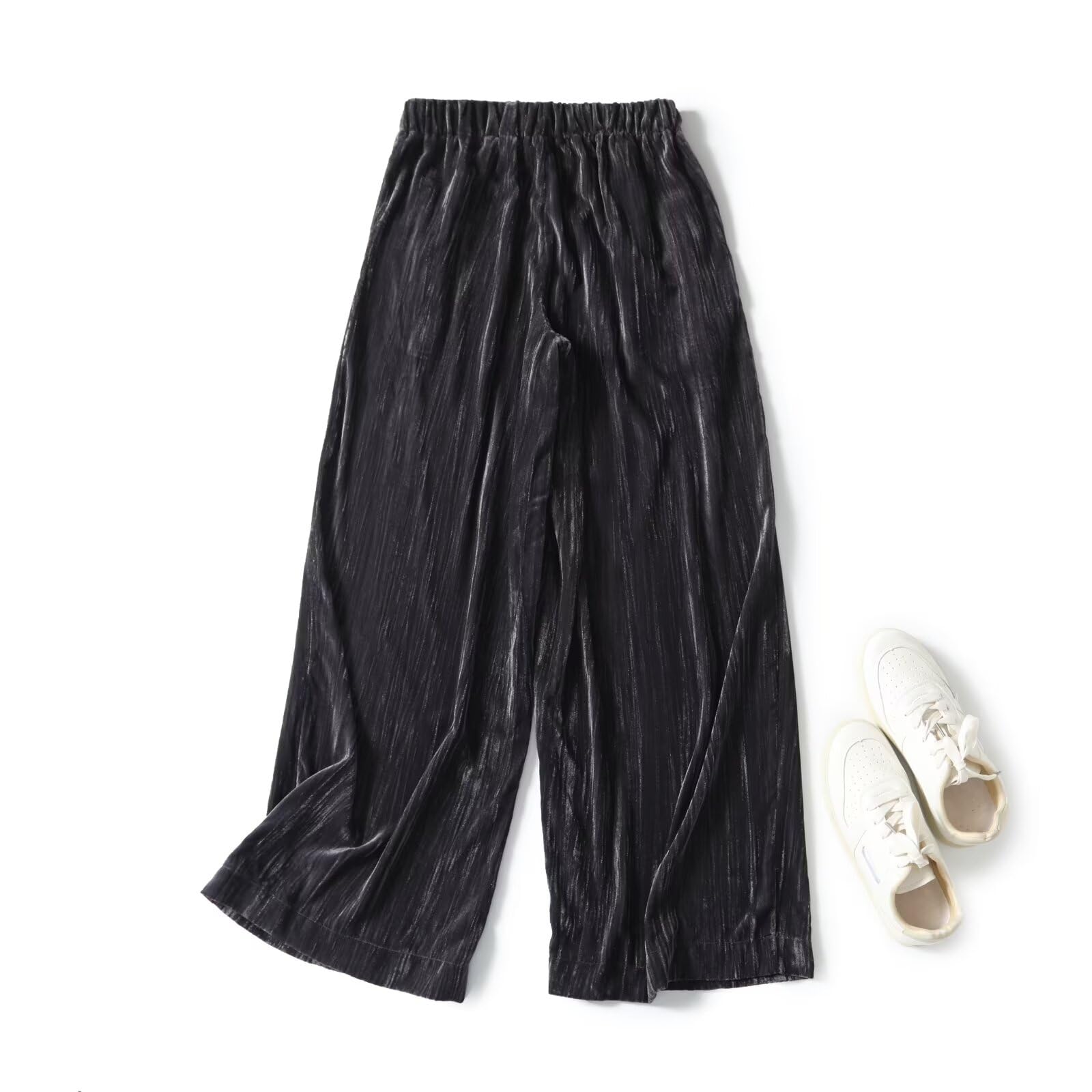 Winter Pants Women Minimalist Velvet Grey Wide Leg Pants Ladies Fashion Elegant Casual Trousers Pantalones Femme US Alpha