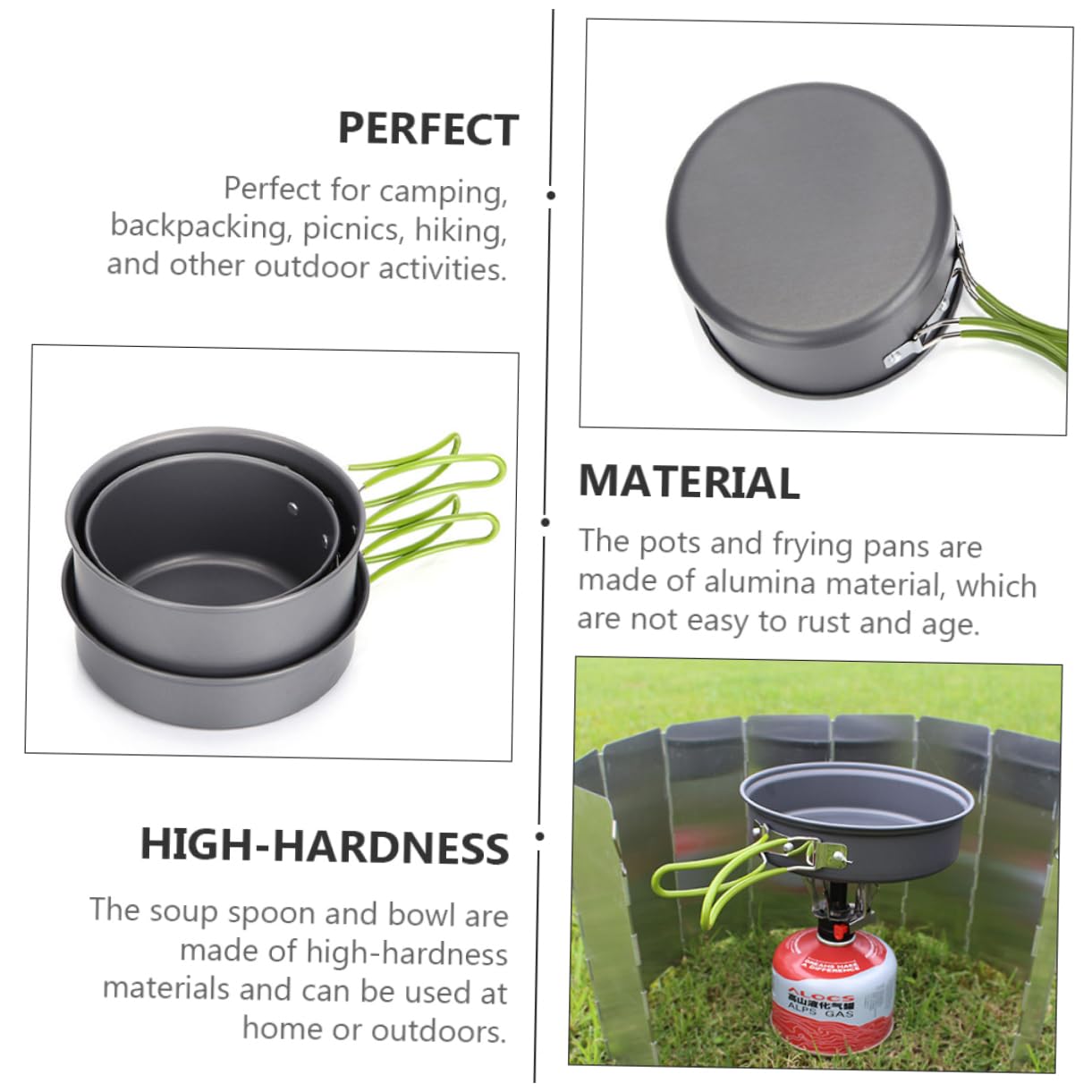VINTORKY 1Set Outdoor Cooking Set Cookware for Camping Picnic and Hiking Non Stick Easy to Clean Lightweight Versatile Cooking Pot and Pan Kit for