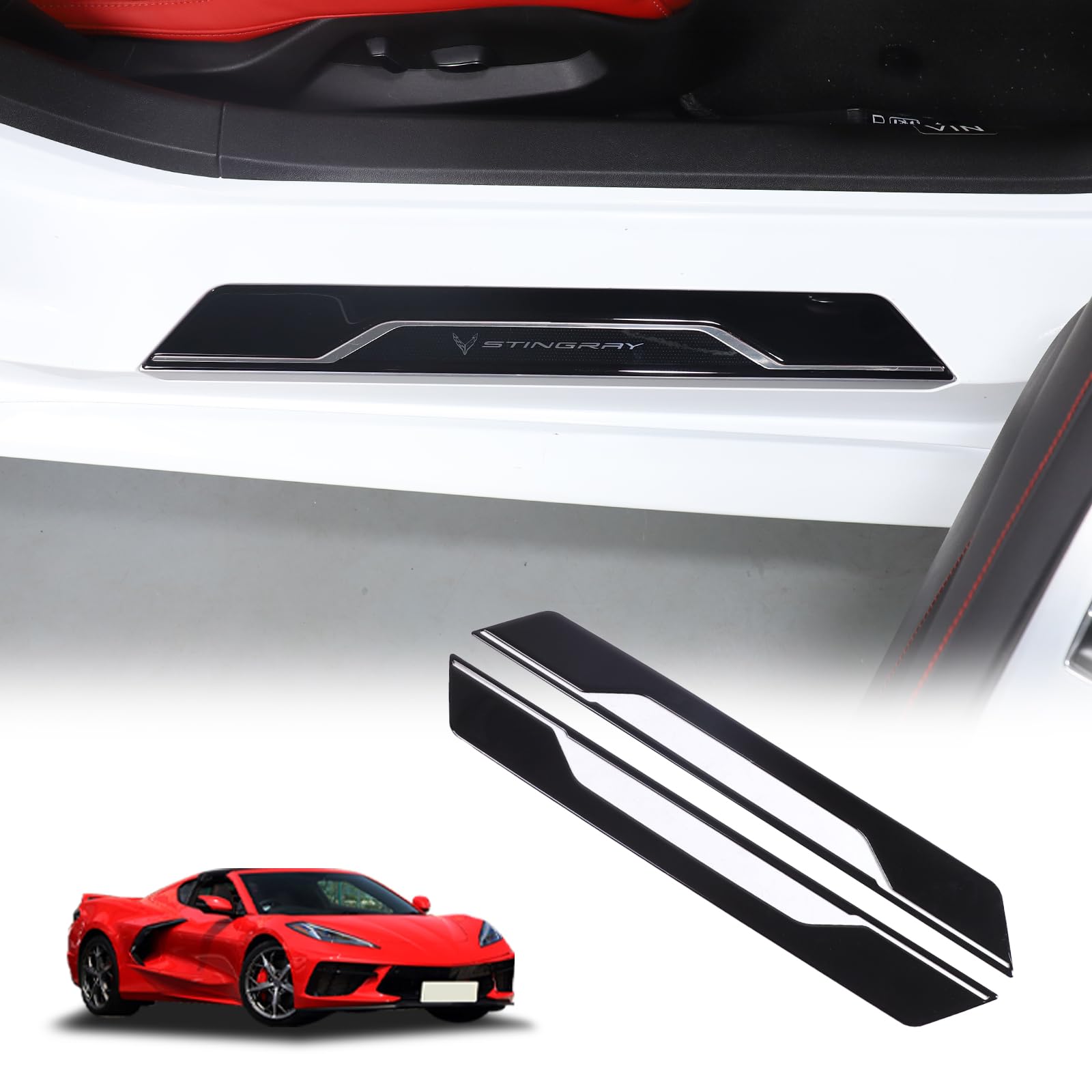 2PCS Car Door Sill Protector,Automotive Door Entry Guard Compatible with Corvette C8 Stingray Z06 Z51 2020-2024,PVC Waterproof Threshold Anti-Scratch