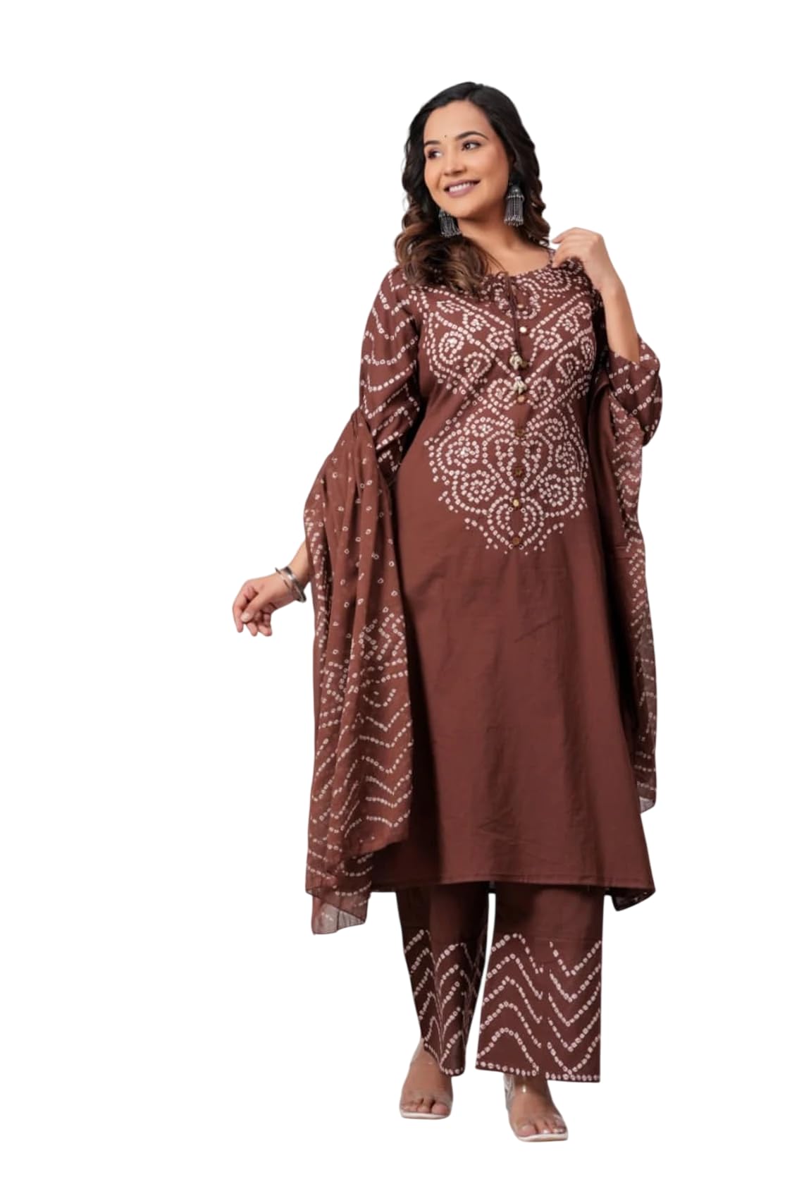 Women's Bandhani Print Cotton Kurta Pant Dupatta Set-picture-37
