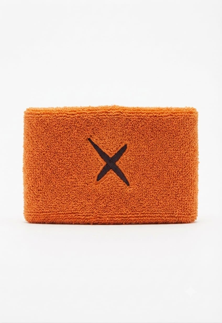 Orange Terry Cloth Sweatband Wristband with Embroidered X Logo | Sweat Absorption, Sports Wristband, Terry Cloth Material, Embroidered Logo, Unisex Design-image-13