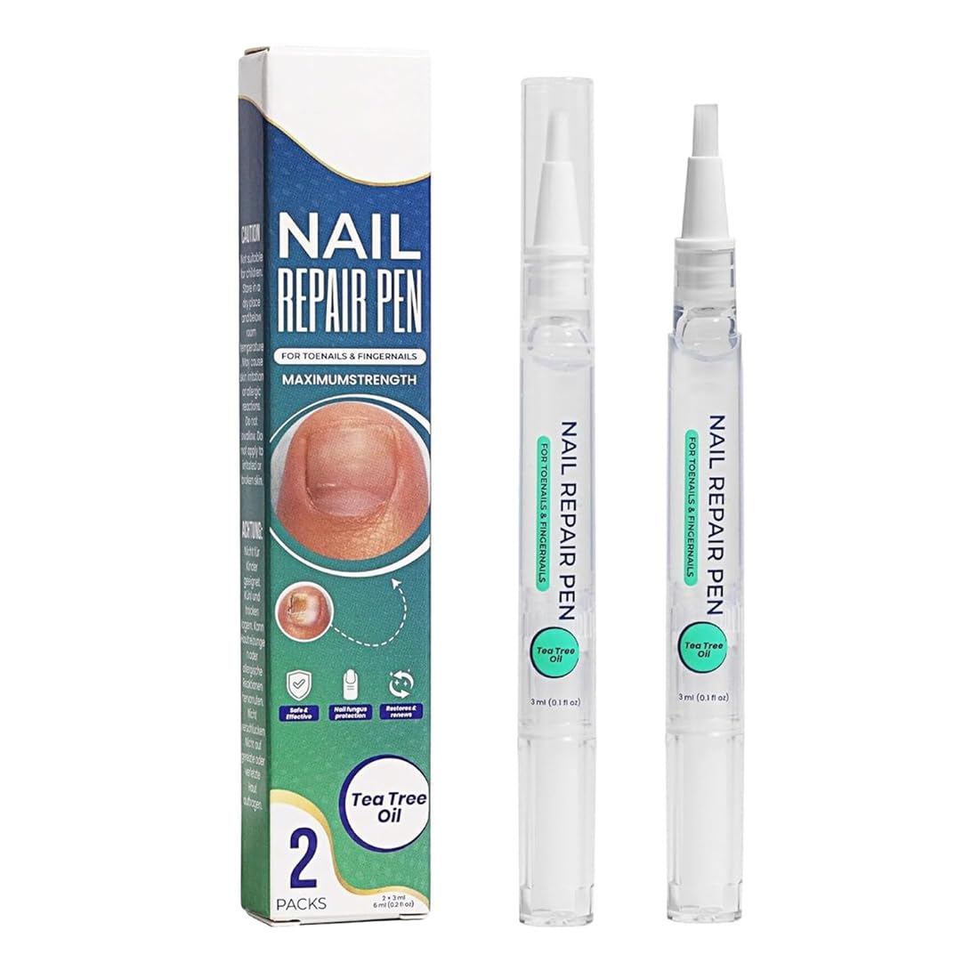 Penna per la cura delle unghie Tea Tree Oil, formula a base vegetale, si prende cura delle unghie danneggiate, confezione da 2, soluzione per la salute delle unghie
