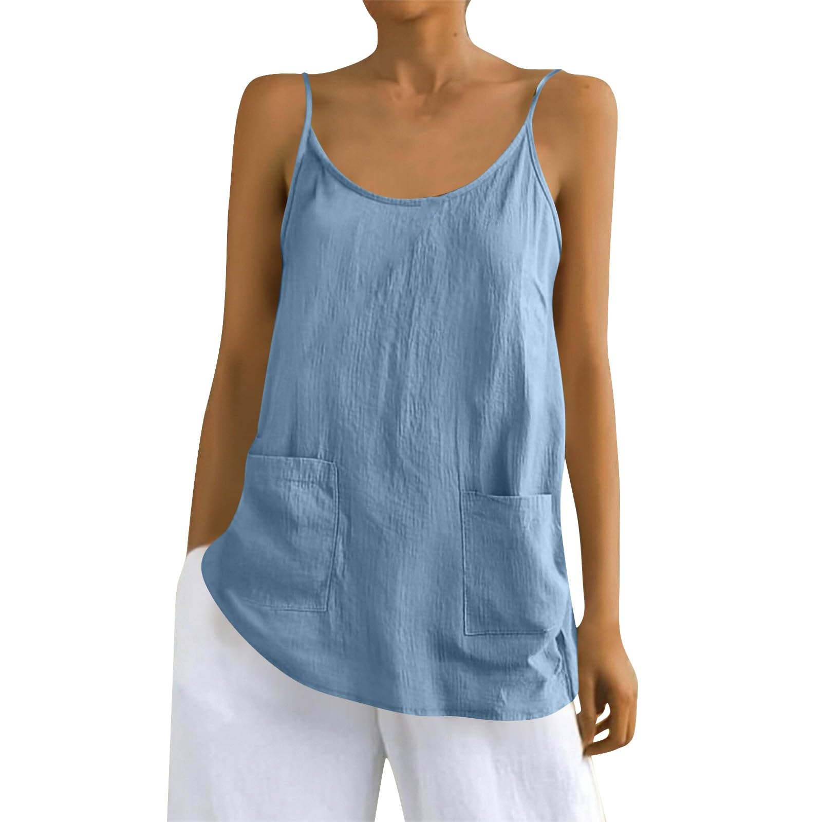 Top estivo casual senza maniche in cotone e lino da donna, con vestibilità ampia e versatile maglietta bianca da donna