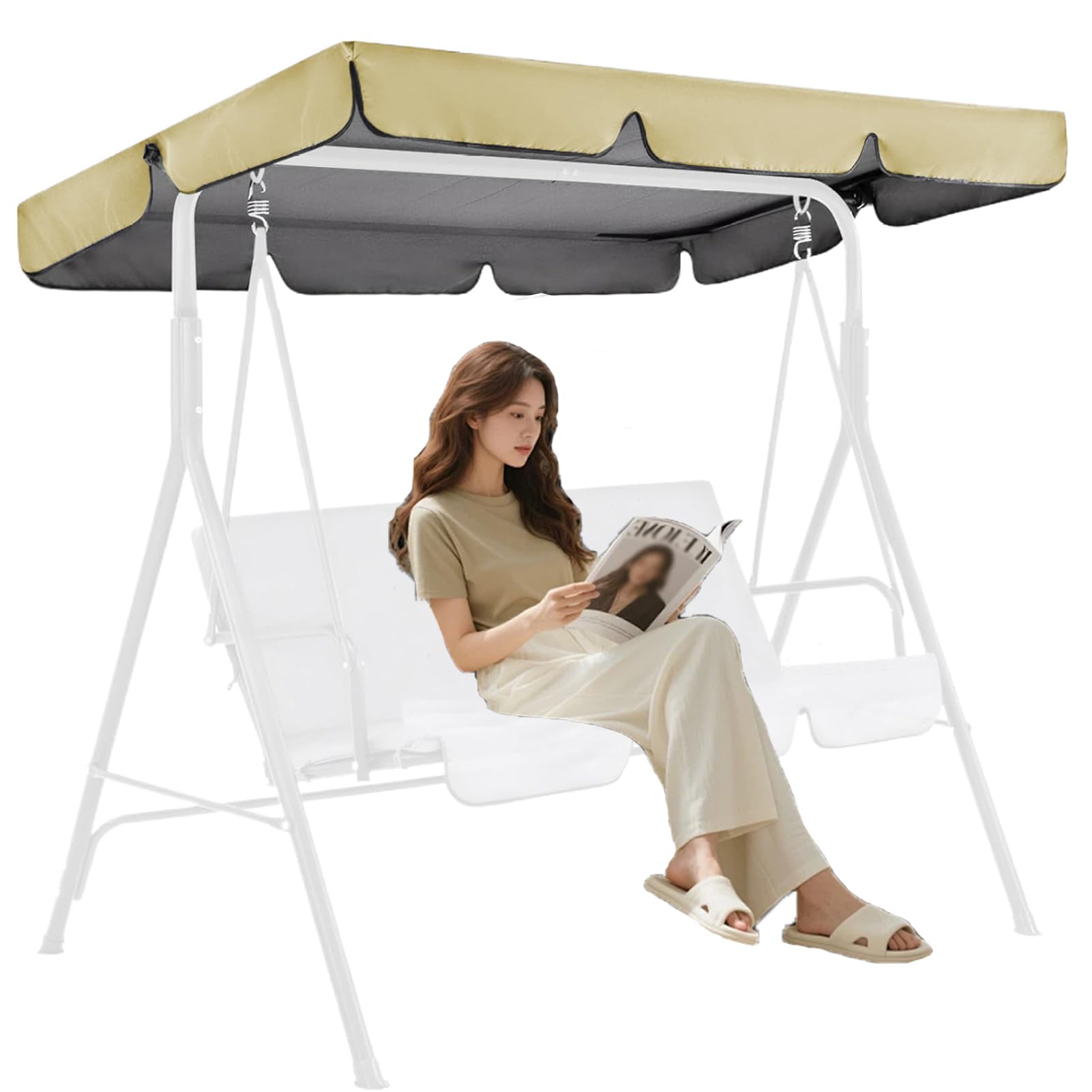 Toit pour balançoire de jardin beige idéal pour créer un coin d'ombre frais sur la terrasse