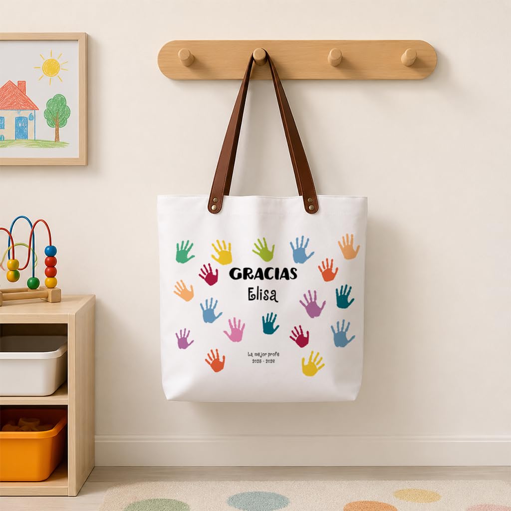 Wanapix | Bolso Personalizado Profesores | Regalo Personalizado con Nombre y Texto | Bolso Shopper Polipiel | 32 litros | 50 x 38 cm | Detalle Original para Profes en Fin de Curso