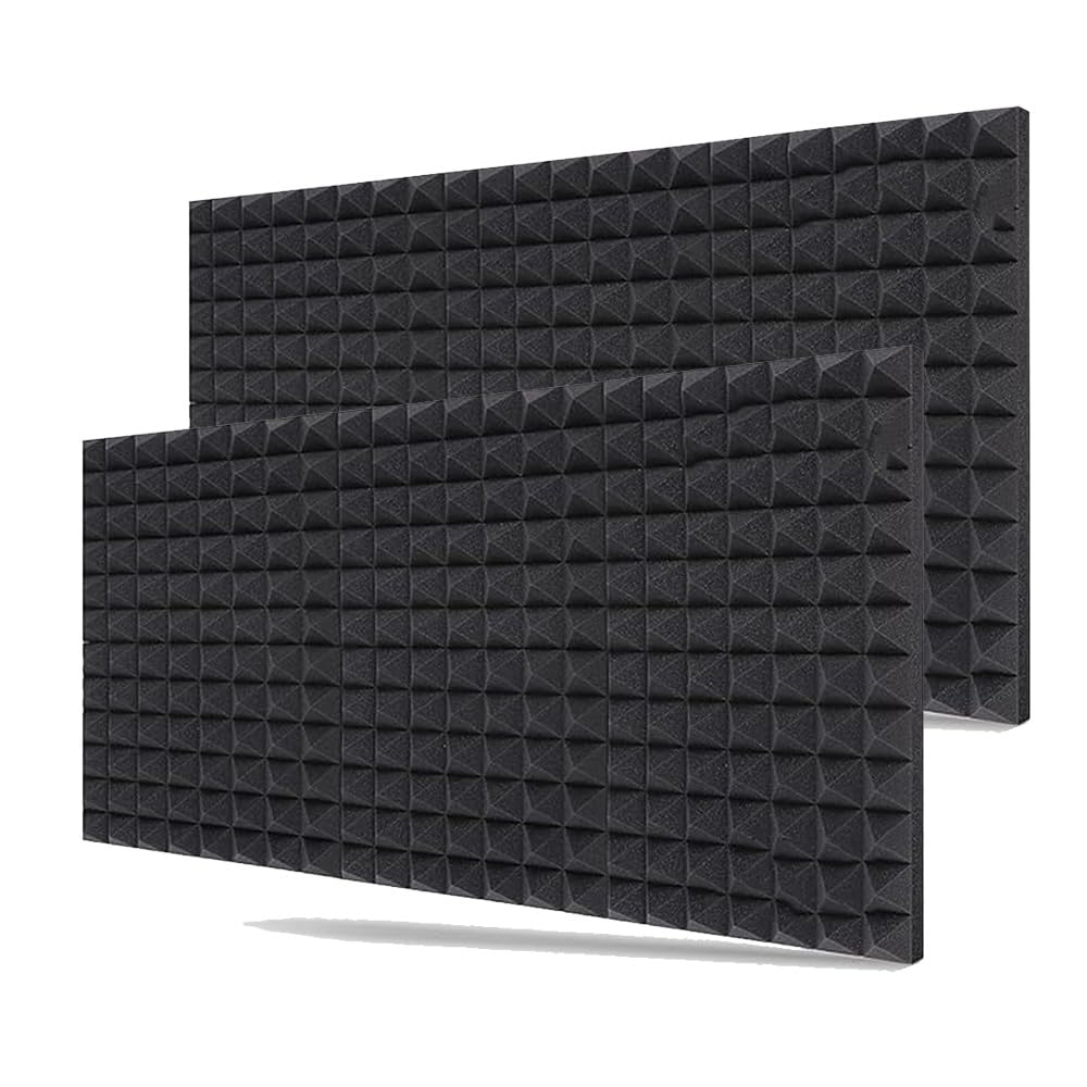 Imaginea 6x3 Sheet Acoustic Panels Pyramid Sound Proof Foam Panels for Wall, High Density Black Acoustic Foam Panels, Soundproof Wall Panels Pack of 2